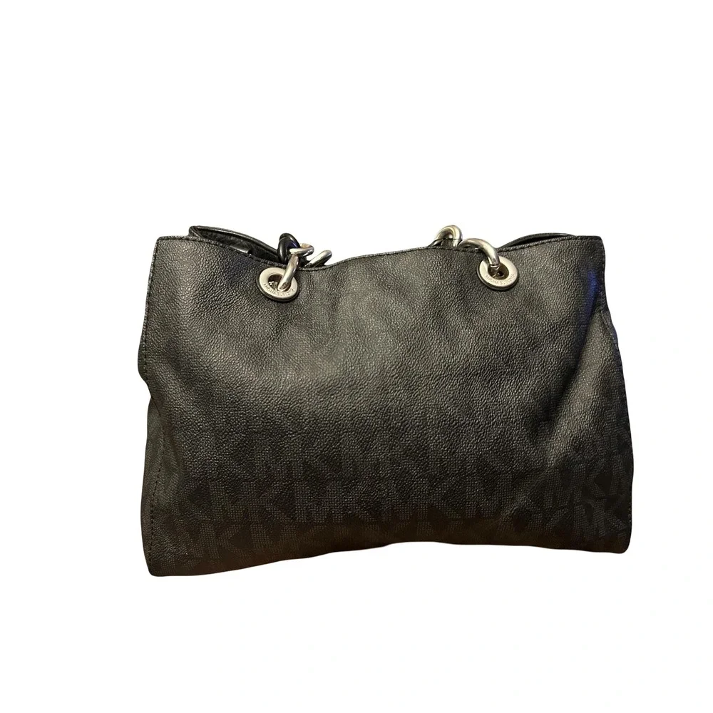 Michael Kors Jet Set Chain Shoulder Bag Black Monogram Pebbled Leather Tote